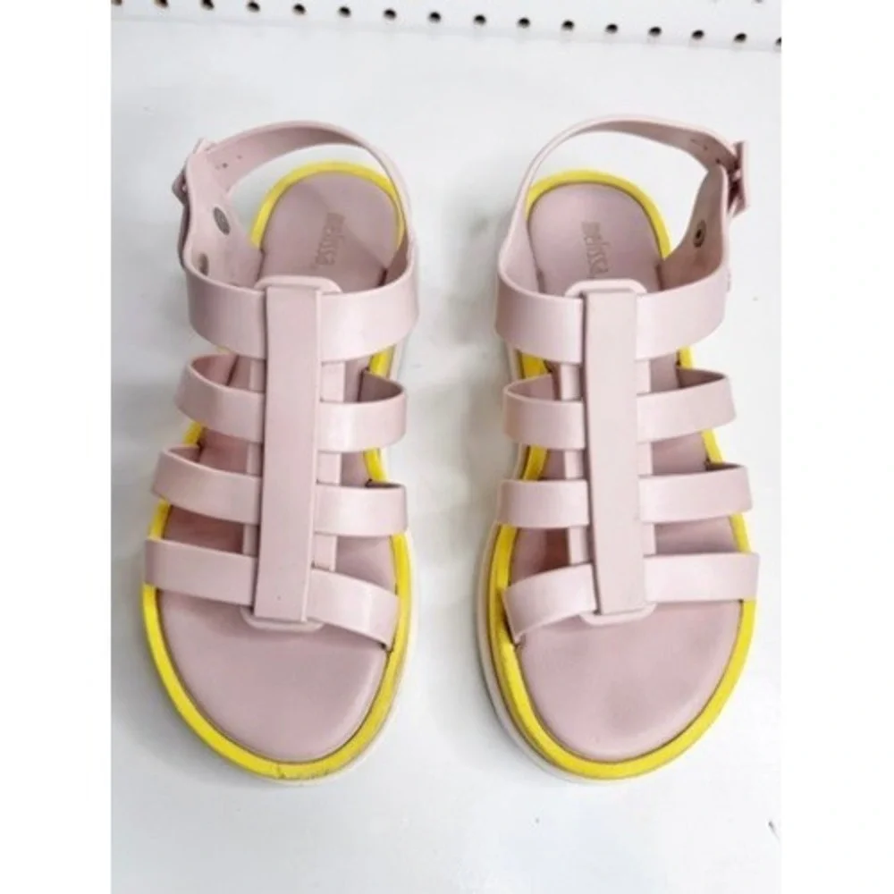 Melissa | Light Pink + Neon Yellow Platform Gladiator Jelly Sandals Women Size 7